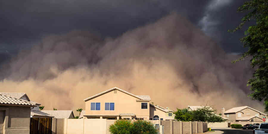 Storm clouds over residential neighborhood