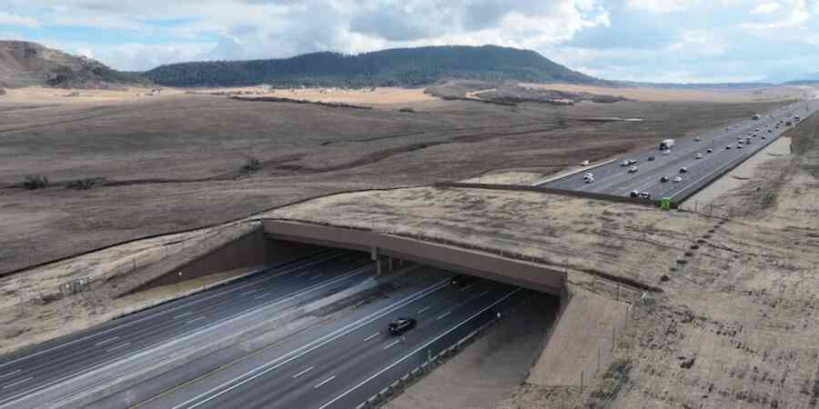 An overhead shot shows the newly constructed wildlife overpass in Douglas County, Colorado, now the largest such overpass in North America. Credit Colorado Department of Transportation 