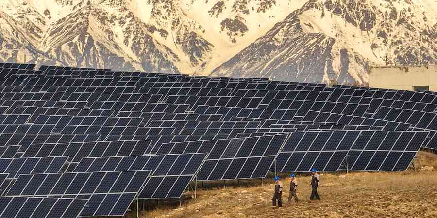 Solar array in China near mountains